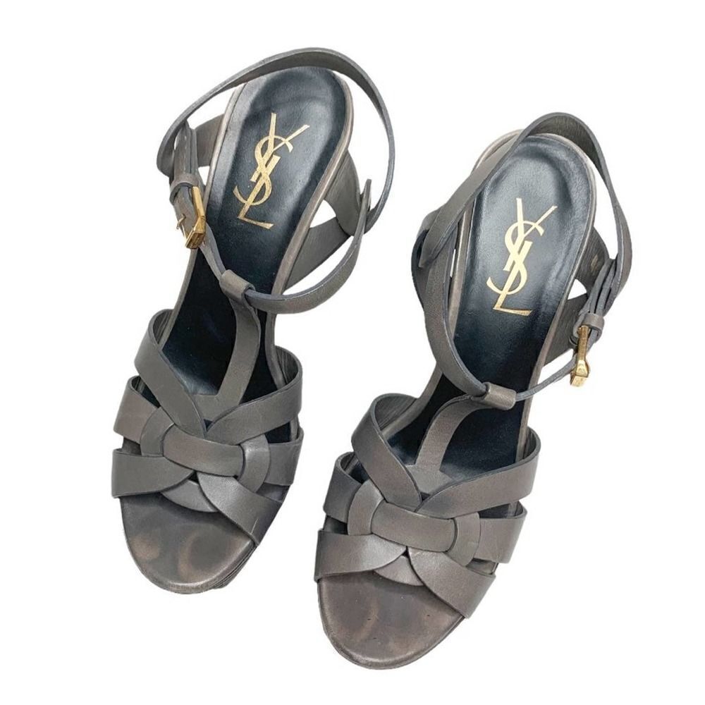 YSL Saint Laurent Women's Tribute Platform Dark Gray High Heels Size 37 US- 6.5